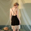 Sexy and elegant pajamas, eyelash lace halter nightgown, ice silk pajamas, women's figure-hugging backless solid color home wear 436 details Picture
